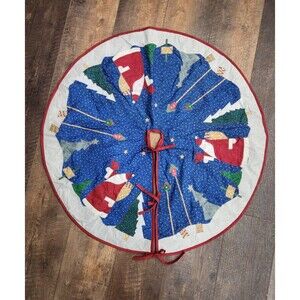 Christmas Tree Skirt Quilted  Country Cottage Santa Saint Nick Cottage Core 41”